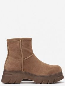 Brązowe Ekozamszowe Botki na Grubej Podeszwie Cinzina Renee damskie