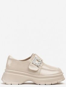 Beżowe Półbuty Lakierowane na Platformie Ozdobione Cyrkoniami Mezisha Renee damskie
