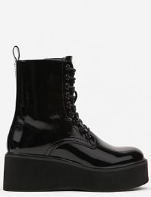 Czarne Sznurowane Botki Lakierowane na Koturnie z Ociepleniem Ivasira Renee