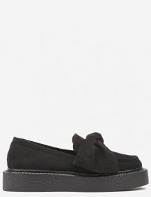 Czarne Półbuty na Platformie w Stylu Mokasynów Ozdobione Kokardą Irinetta Renee damskie