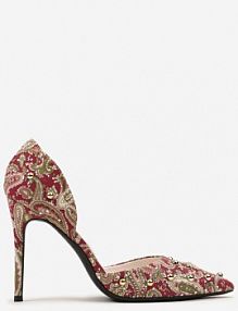 Czerwone Szpilki z Noskiem w Szpic z Oryginalnym Wzorem z Cyrkoniami i Nitami Alfiratte Renee