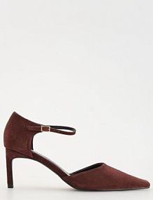 Zamszowe czółenka z paskiemm Reserved mahoniowe 085CT-93X