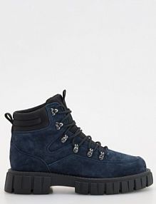 Skórzane buty trekkingowe Reserved granatowe męskie 742CH-59X