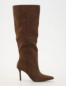 Zamszowe kozaki na obcasie Reserved brązowe damskie 917BD-88X