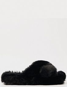 Futrzane kapcie w kolorze czarnym House czarne damskie 468BV-99X