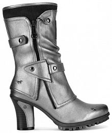 Kozaki na obcasie Mustang srebrne 