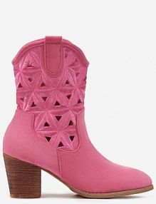 Fuksjowe Botki Kowbojki Vices na Słupku z Geometrycznym Motywem Sarori damskie