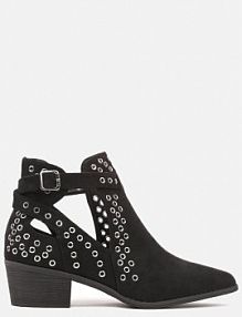 Czarne Botki Vices na Słupku w Stylu Kowbojek z Metalicznymi Aplikacjami i Wycięciami Virori