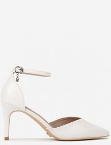 Białe Szpilki Vices z Wkładką ze Skóry Naturalnej i Ozdobnym Paskiem Korori