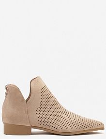 Beżowe Płaskie Botki Vices z Ażurową Cholewką Ozdobione Wycięciem Selanis damskie