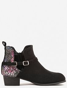 Czarne Botki Vices na Słupku Ozdobione Kwiatami Selianor damskie