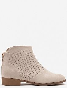 Jasnobeżowe Botki Vices z Ekozamszu z Ażurową Cholewką Selianae damskie