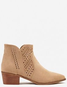 Ciemnobeżowe Botki Kowbojki Vices na Słupku z Ażurową Cholewką Selahra damskie