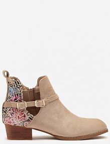 Beżowe Botki Vices na Słupku Ozdobione Kwiatami Selianor damskie