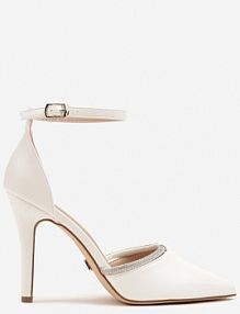 Białe Szpilki Vices z Wkładką ze Skóry Naturalnej i Ozdobnym Cyrkoniowym Paskiem Lizzeth