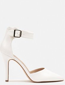 Białe Szpilki Vices z Wkładką ze Skóry Naturalnej Ozdobione Sprzączką Greliri