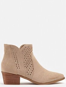 Beżowe Botki Kowbojki Vices na Słupku z Ażurową Cholewką Selahra damskie