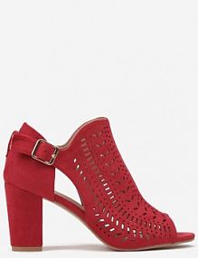 Czerwone Sandały Vices na Słupku z Ażurowym Wzorem Klamrą i Wycięciem Feliyra