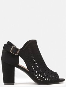 Czarne Sandały Vices na Słupku z Ażurowym Wzorem Klamrą i Wycięciem Feliyra