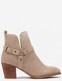 Ciemnobeżowe Botki Kowbojki Vices na Słupku z Klamrą Falfedi damskie