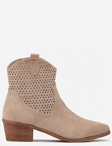Beżowe Botki Kowbojki Vices na Słupku z Ażurową Cholewką Elfedi damskie