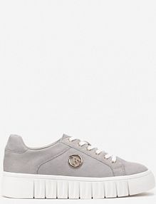 Szare Sznurowane Sneakersy Vices na Platformie z Tłoczeniem i Metaliczną Aplikacją Lavfedi damskie