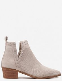 Jasnobeżowe Botki Vices na Słupku z Ażurową Cholewką Nitami i Wycięciem Borfedi