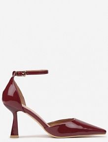 Bordowe Szpilki Vices z Wkładką ze Skóry Naturalnej i Paskiem przy Kostce Nolfedi