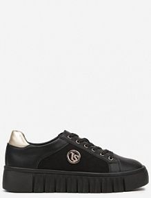 Czarno-Złote Sznurowane Sneakersy Vices na Platformie z Tłoczeniem i Metaliczną Aplikacją Lavfedi damskie