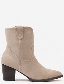 Ciemnobeżowe Botki Vices w Stylu Kowbojek na Słupku Velfedi