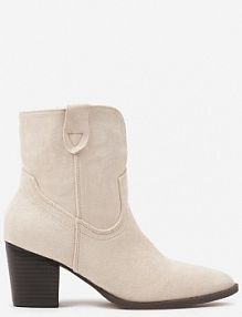 Beżowe Botki Vices w Stylu Kowbojek na Słupku Velfedi