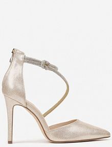 Złote Eleganckie Szpilki z Cyrkoniowymi Paskami Alennia Renee