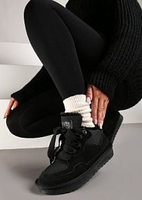 Czarne Zimowe Sneakersy Vices Stylizowane na Śniegowce z Futerkiem Tennira damskie