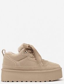 Ciemnobeżowe Sneakersy Vices na Platformie Obszyte Futerkiem Naleris damskie