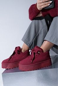 Bordowe Sneakersy Vices Stylizowane na Śniegowce na Platformie Obszyte Futerkiem Naleris damskie