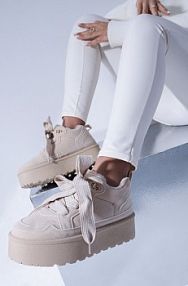 Beżowe Sneakersy Vices Stylizowane na Śniegowce na Platformie Obszyte Futerkiem Naleris damskie