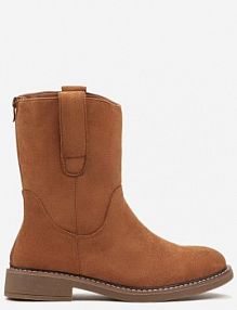 Brązowe Botki z Imitacji Zamszu z Suwakiem z Tyłu Zdobione Paskami przy Cholewce Lolamia Renee damskie