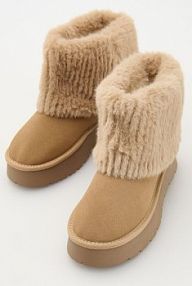Skórzane śniegowce z futerkiem Reserved beżowe damskie 402CF-80X