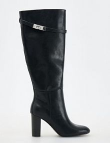 Skórzane kozaki z ozdobnym paskiem Reserved czarne damskie 491DB-99X