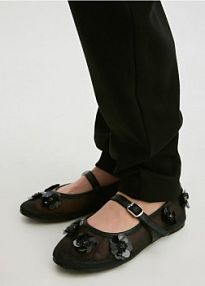 Baleriny z kwiatowym zdobieniem Reserved czarne dziecięce 583BL-99X