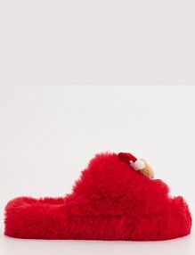 Futrzane świąteczne kapcie z motywem misia House czerwone damskie 511BV-33X