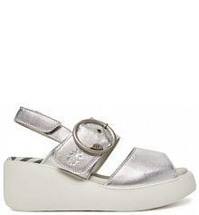 Sandały na koturnie Fly London srebrne 