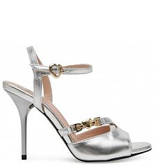 Sandały na szpilce LOVE MOSCHINO srebrne 