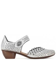 Półbuty na obcasie Rieker srebrne damskie 