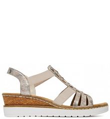 Sandały na koturnie Rieker srebrne 