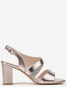 Szampańskie Asymetryczne Sandały na Słupkowym Obcasie ze Skórzaną Wkładką Nitolira sergio leone