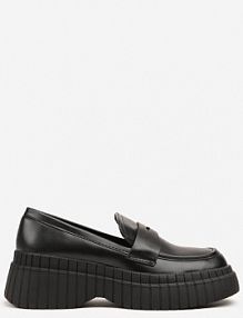 Czarne Mokasyny z Ekoskóry na Platformie z Tłoczeniem Ozdobione Paskiem Fonirea Renee damskie