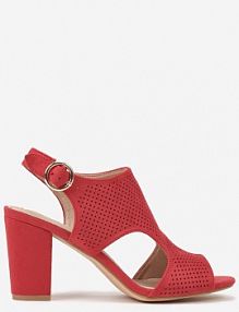 Czerwone Sandały Vices na Słupkowym Obcasie z Ażurową Cholewką i Skórzaną Wkładką Obenea