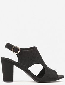 Czarne Sandały Vices na Słupkowym Obcasie z Ażurową Cholewką i Skórzaną Wkładką Obenea