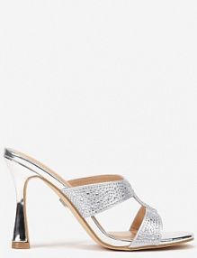 Srebrne Klapki na Szpilce Vices Ozdobione Cyrkoniami Mevalova damskie